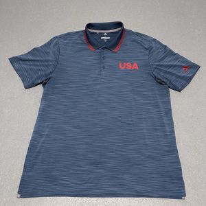 adidas Polo Shirt Men Large Heather Navy Blue Team USA Golf Ultimate 365 Stretch